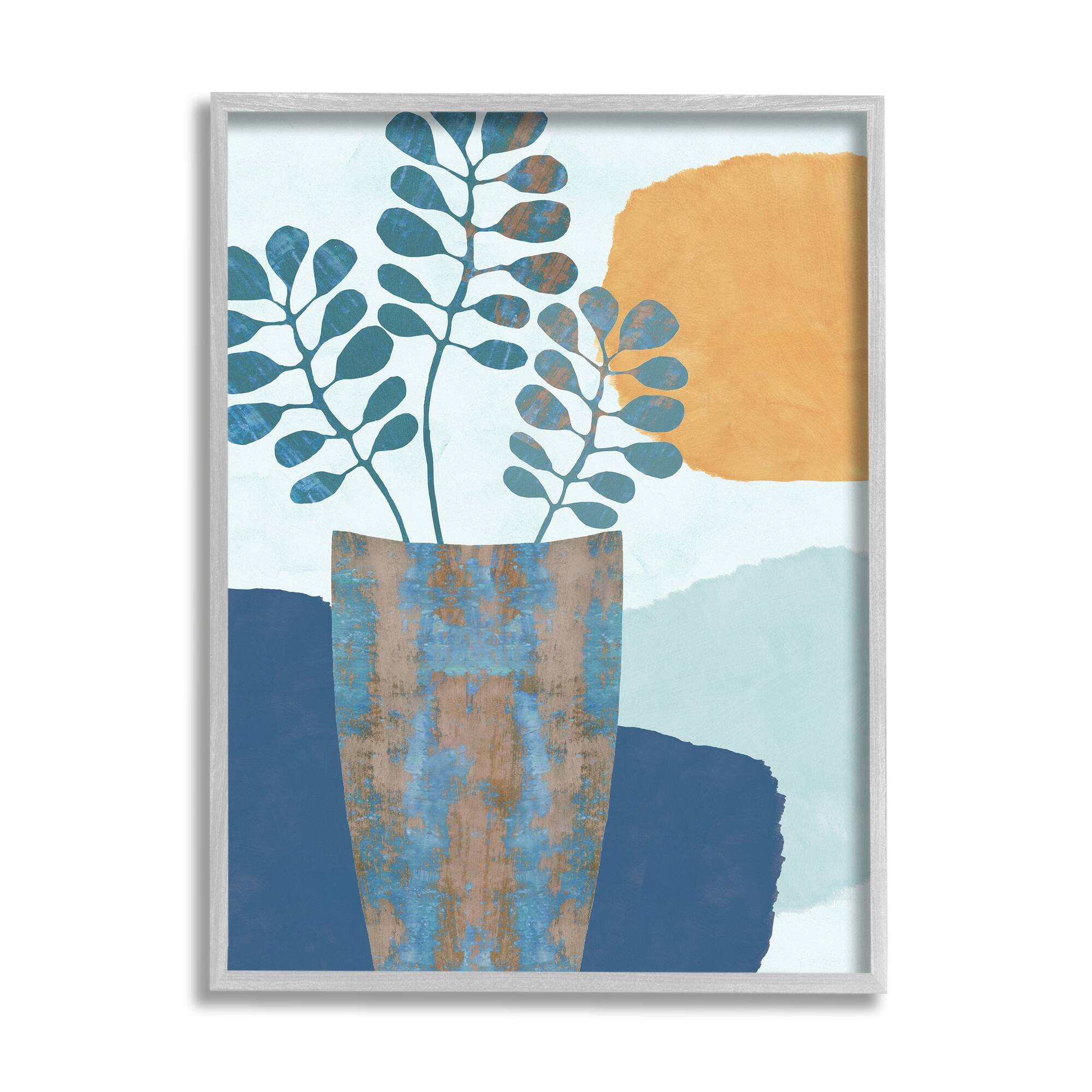Stupell Industries Western Eucalyptus Plant Vase Orange Sun in Gray Frame Wall Art